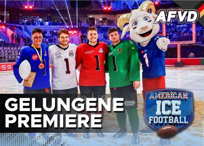 American ICE Football Quarterbacks des AFVD und das RTL Maskottchen