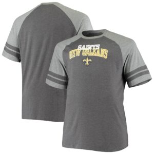 Herren New Orleans Saints Fanatics Big & Tall Raglan-T-Shirt mit zwei Streifen aus Tri-Blend-Baumwolle, Anthrazit/Grau meliert