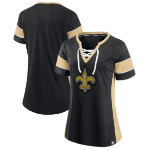 Damen New Orleans Saints Team Draft Me Fanatics Schwarz/Gold Raglan-T-Shirt mit Schnürung