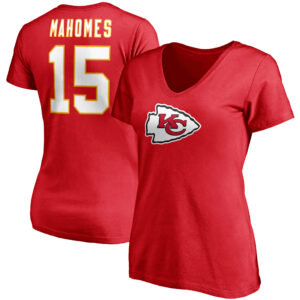 Patrick Mahomes Fanatics T-Shirt mit V-Ausschnitt, Rot, Kansas City Chiefs, Spielersymbol, Name und Nummer