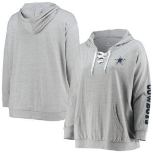Dallas Cowboys Fanatics Pullover-Hoodie mit Schnürung in meliertem Grau für Damen in Übergröße