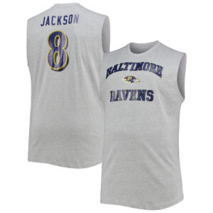 Baltimore Ravens Big & Tall Player Name & Number Muskel-Tanktop von Lamar Jackson für Herren, Grau meliert