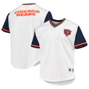 Weißes Mitchell & Ness Chicago Bears Fashion Mesh-T-Shirt mit V-Ausschnitt für Herren
