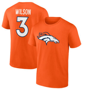 Herren Fanatics Russell Wilson Orange Denver Broncos Spielersymbol Name & Nummer T-Shirt