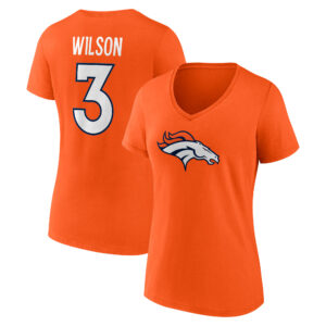 Damen Fanatics Russell Wilson Orange Denver Broncos Spielersymbol Name und Nummer V-Ausschnitt T-Shirt