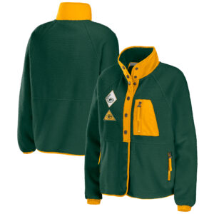 Damenbekleidung von Erin Andrews Green Green Bay Packers Polar Fleece Raglan Full-Snap Jacke