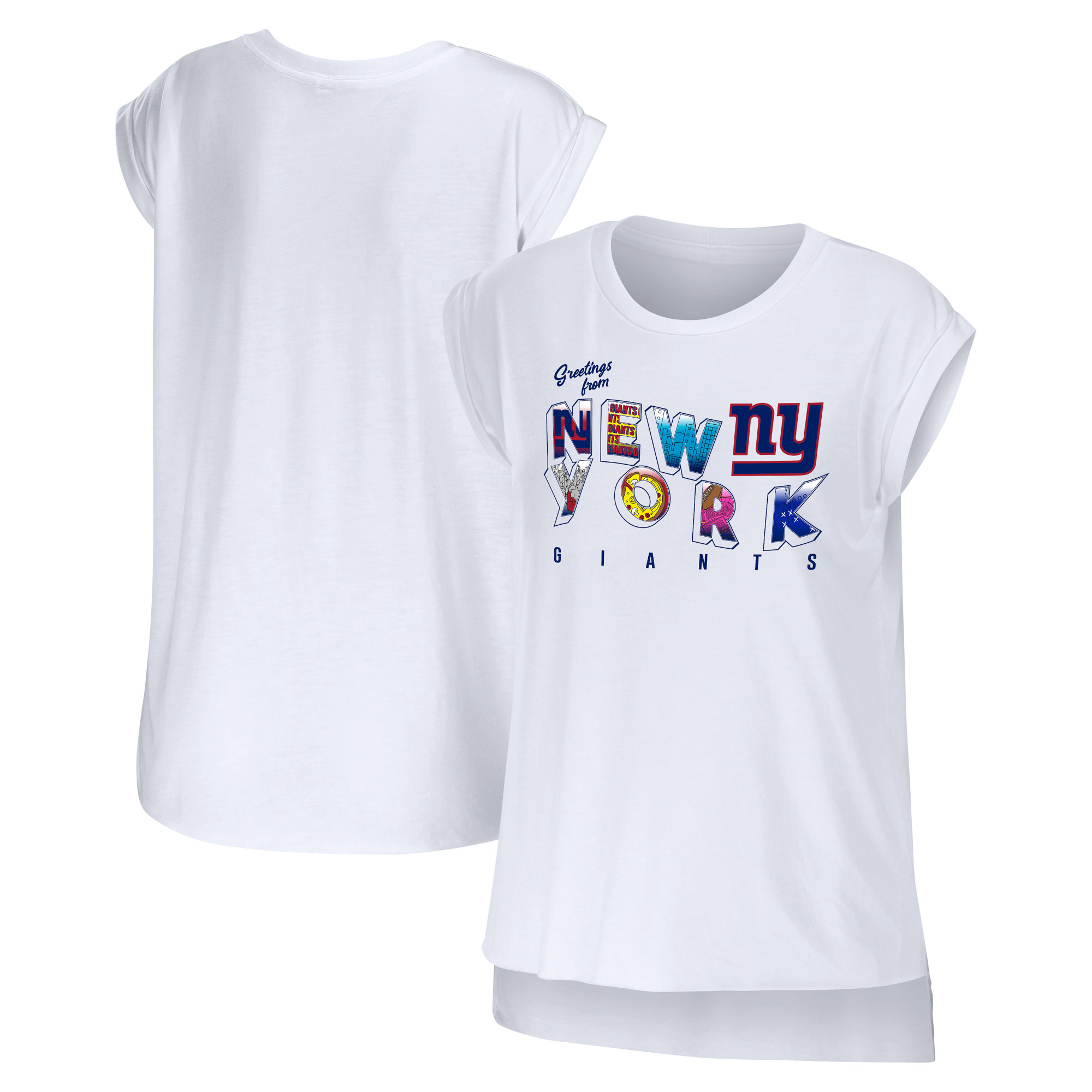 Damenbekleidung von Erin Andrews Weißes „New York Giants Greetings From Muscle“-T-Shirt