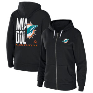 Damen WEAR by Erin Andrews – Schwarzer Miami Dolphins-Kapuzenpullover aus Schwammfleece mit durchgehendem Reißverschluss