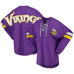 Lila Minnesota Vikings Spirit Jersey Fanatics Langarm-T-Shirt mit V-Ausschnitt und Schnürung für Damen