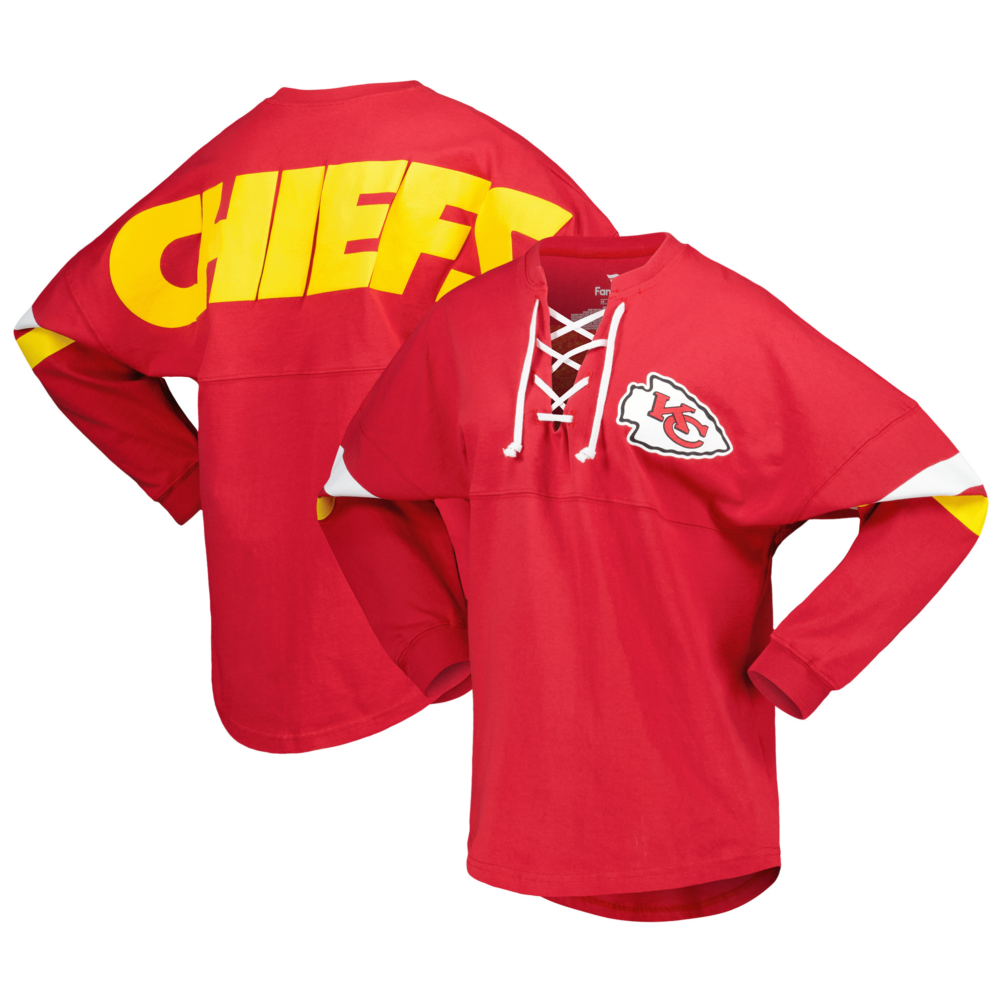Rotes Kansas City Chiefs Spirit Jersey-T-Shirt mit V-Ausschnitt und Schnürung für Damen von Fanatics