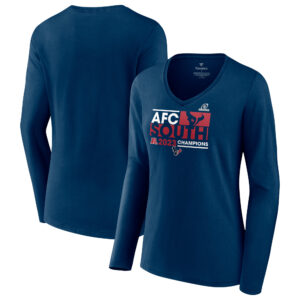 Marineblaues Houston Texans 2023 AFC South Division Champions Conquer Fanatics T-Shirt mit V-Ausschnitt und langen Ärmeln für Damen