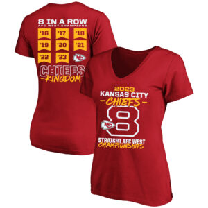 Rotes Fanatics-T-Shirt mit V-Ausschnitt der Kansas City Chiefs, achtmaliger Meister der AFC West Division, Übergröße für Damen