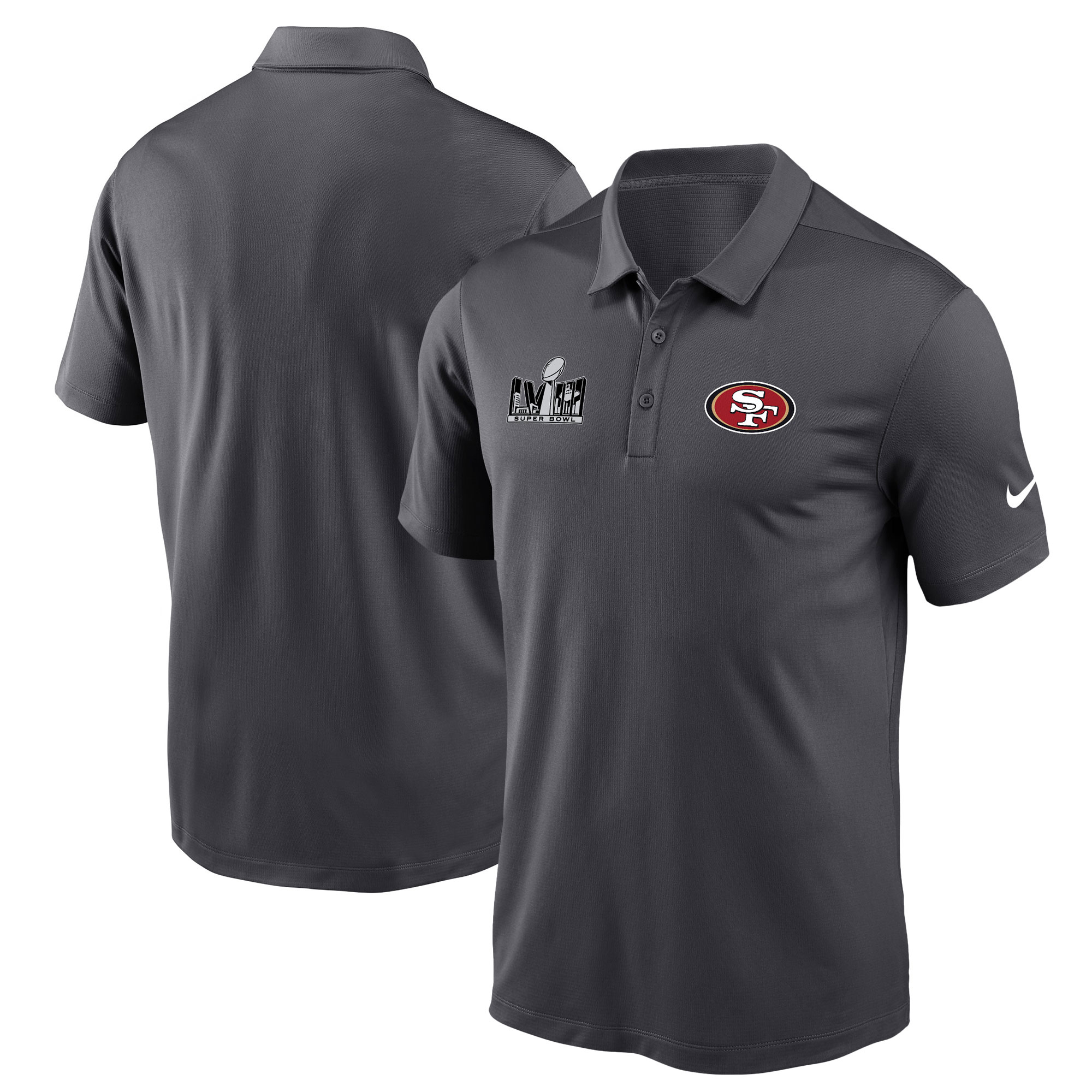 Anthrazitfarbenes Nike San Francisco 49ers Super Bowl LVIII Performance Patch-Poloshirt für Herren