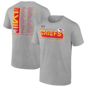 Herren Fanatics Heather Gray Kansas City Chiefs 2023 AFC Champions Two-Sided Roster Big & Tall T-Shirt