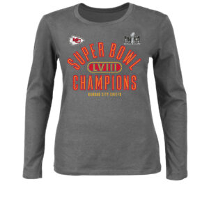 Damen Fanatics Heather Charcoal Kansas City Chiefs Super Bowl LVIII Champions Übergröße Under the Lights Langarm-T-Shirt