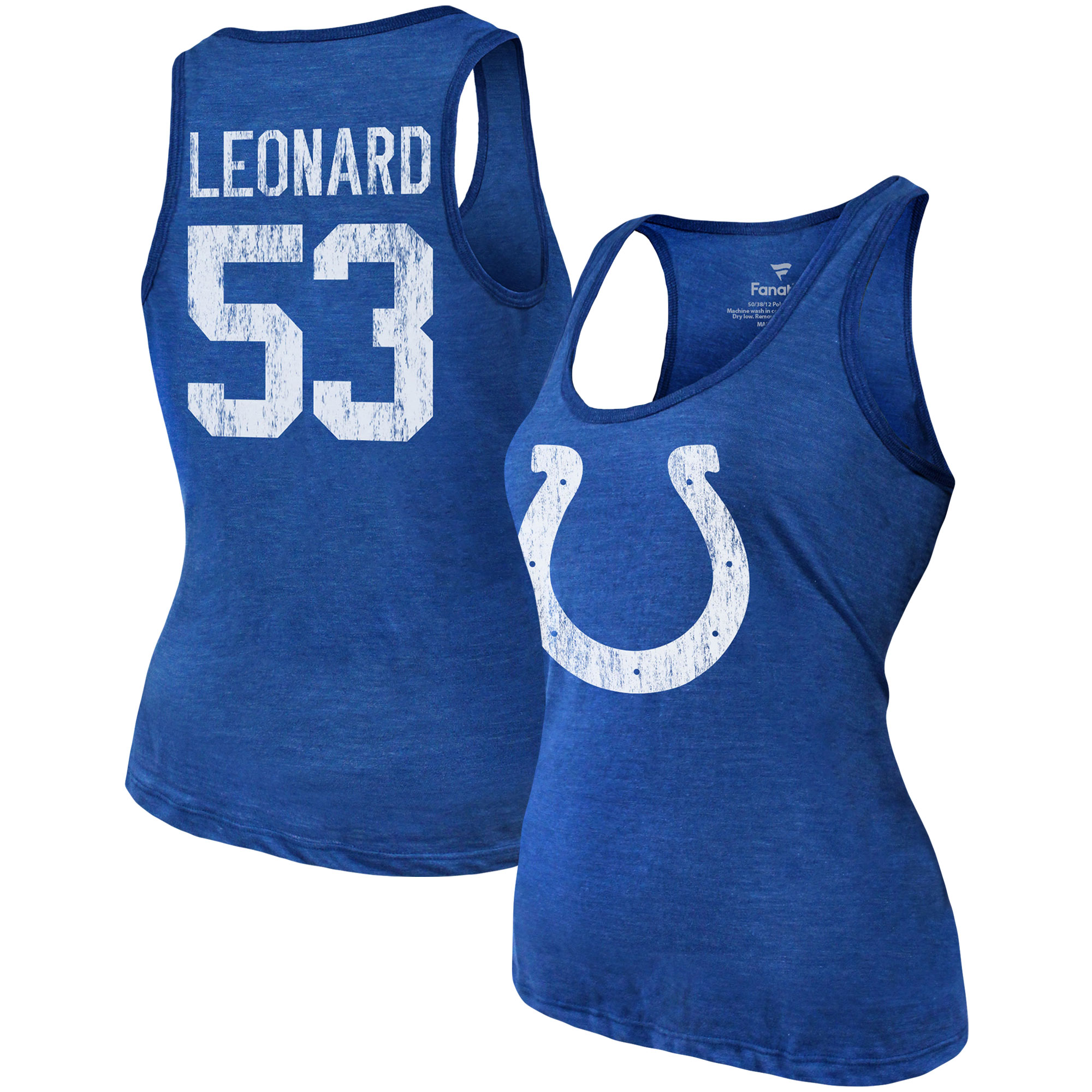 Damen Fanatics Shaquille Leonard Heathered Royal Indianapolis Colts Name & Nummer Tri-Blend Tanktop