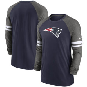 Nike New England Patriots Performance Raglan-Langarm-T-Shirt für Herren in Marineblau/Anthrazit