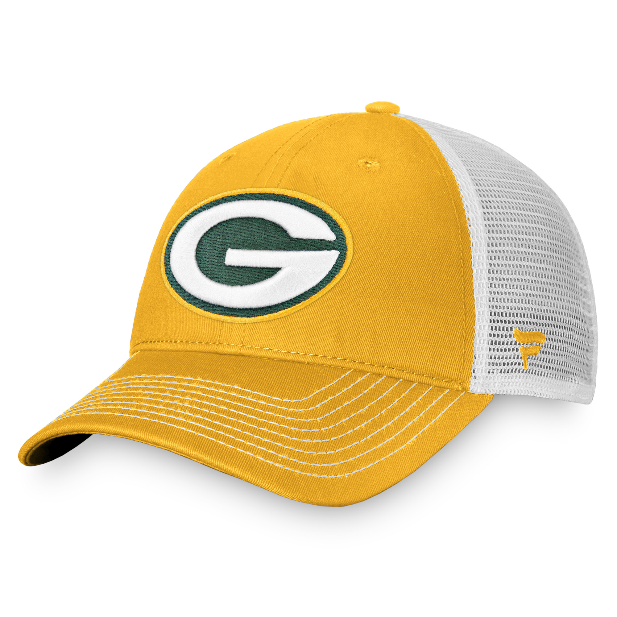 Herren Fanatics Gold/Weiß Green Bay Packers Fundamental Trucker Unstrukturierte verstellbare Mütze