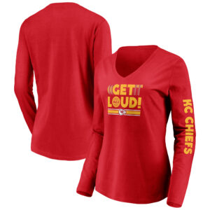 Rotes Kansas City Chiefs Hometown Collection Fanatics-Langarm-T-Shirt mit V-Ausschnitt für Damen