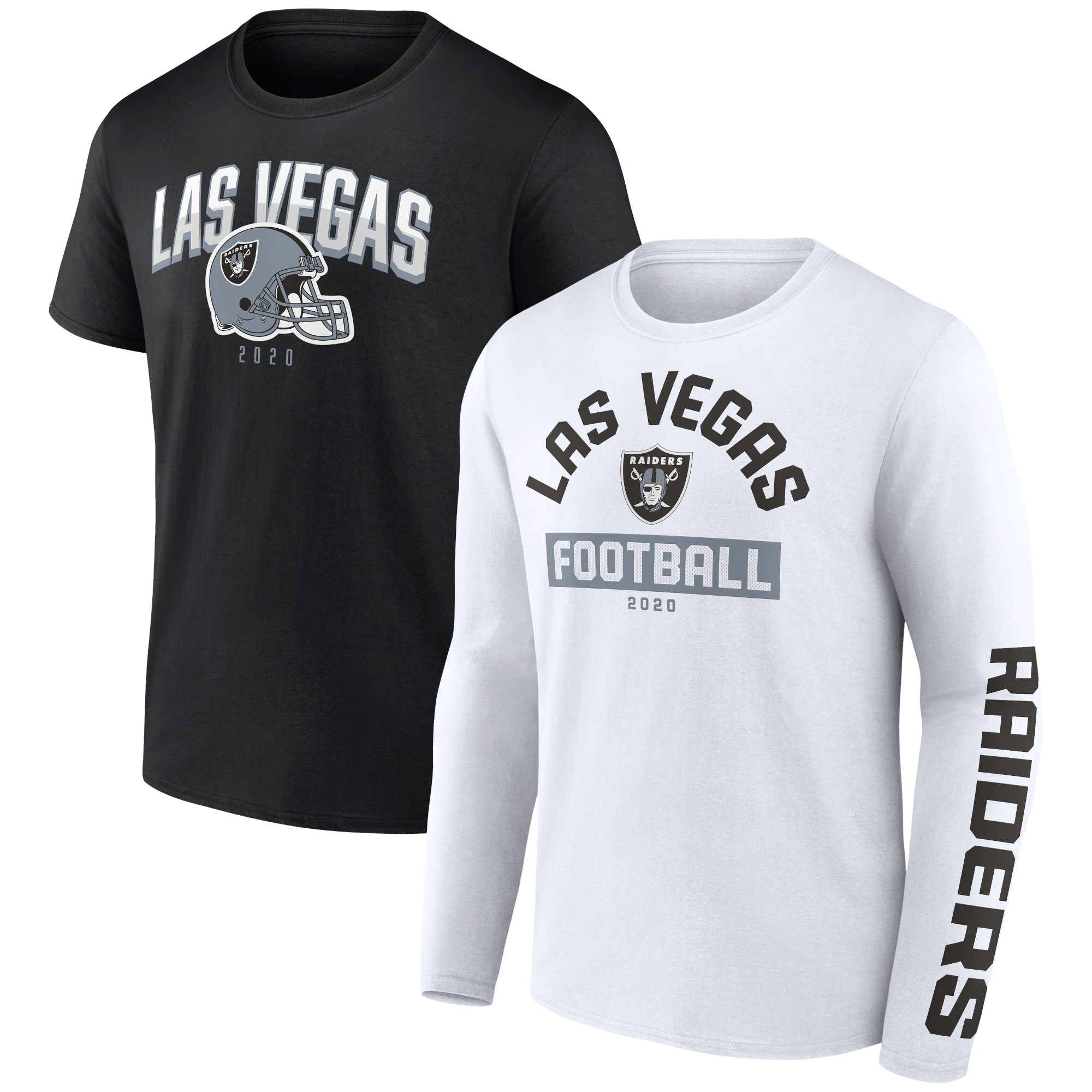 Schwarz/weiße Las Vegas Raiders Fanatics T-Shirts für Herren im Zweierpack mit langen und kurzen Ärmeln