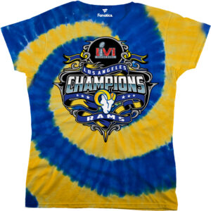 Los Angeles Rams Super Bowl LVI Champions Fanatics Batik-T-Shirt für Damen in Königsblau/Gold