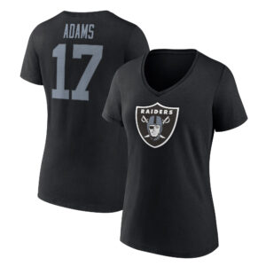 Damen Fanatics Davante Adams Schwarzes Las Vegas Raiders Spielersymbol Name und Nummer V-Ausschnitt T-Shirt