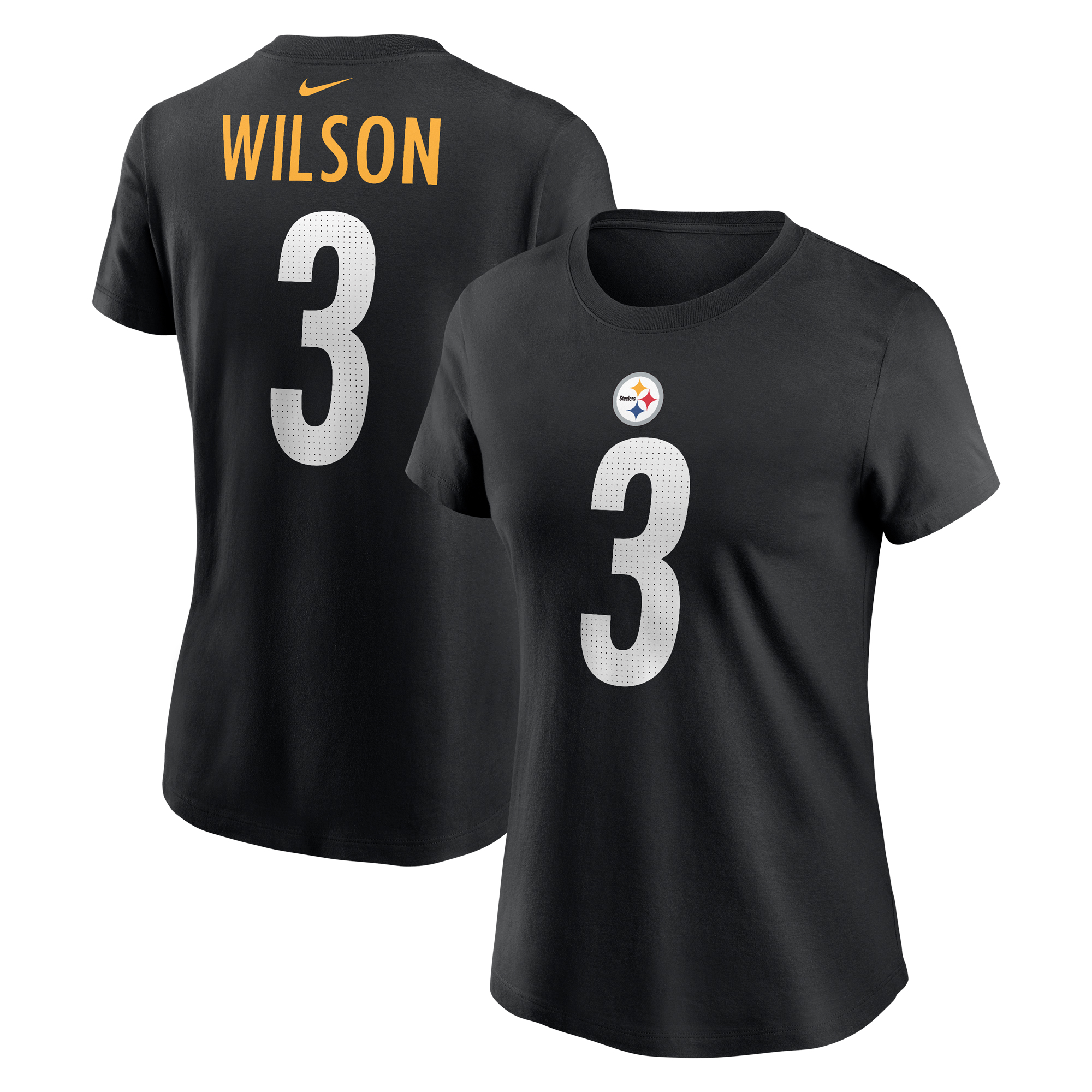 Nike Damen-T-Shirt „Russell Wilson“ mit Namen und Nummer der Pittsburgh Steelers in Schwarz