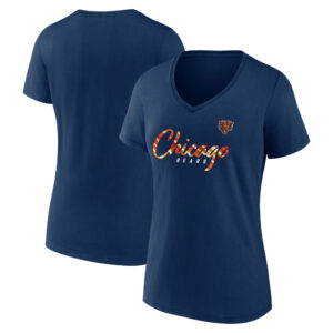 Chicago Bears Shine Time Fanatics T-Shirt mit V-Ausschnitt für Damen, Marineblau