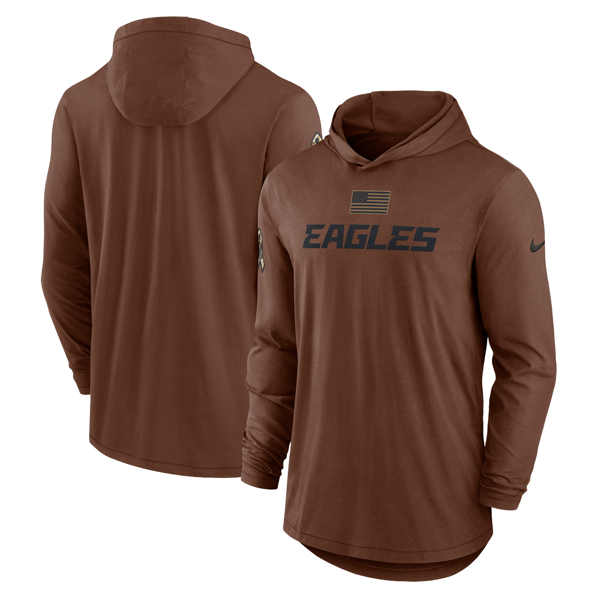 Nike Brown Philadelphia Eagles 2023 Salute To Service Leichtes Langarm-Hoodie-T-Shirt für Herren