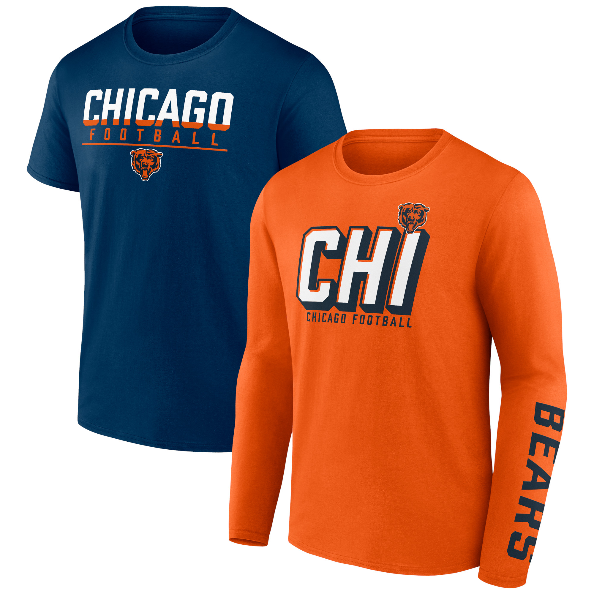 Herren Chicago Bears Fanatics Orange/Marineblaues T-Shirt-Kombiset im 2er-Pack