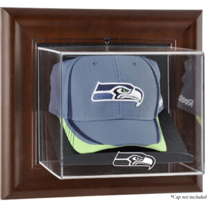 Seattle Seahawks – Wandmontierbare Baseballkappen-Vitrine mit braunem Rahmen