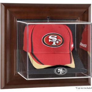 San Francisco 49ers – Wandmontierbare Vitrine mit Baseballkappe, braunem Rahmen