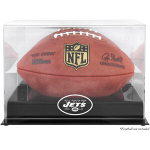 Vitrine mit Football-Motiv „Throwback Logo“ der New York Jets 1998–2018, schwarzer Sockel