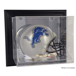 Detroit Lions – Helmvitrine mit schwarzem Rahmen und Wandmontage