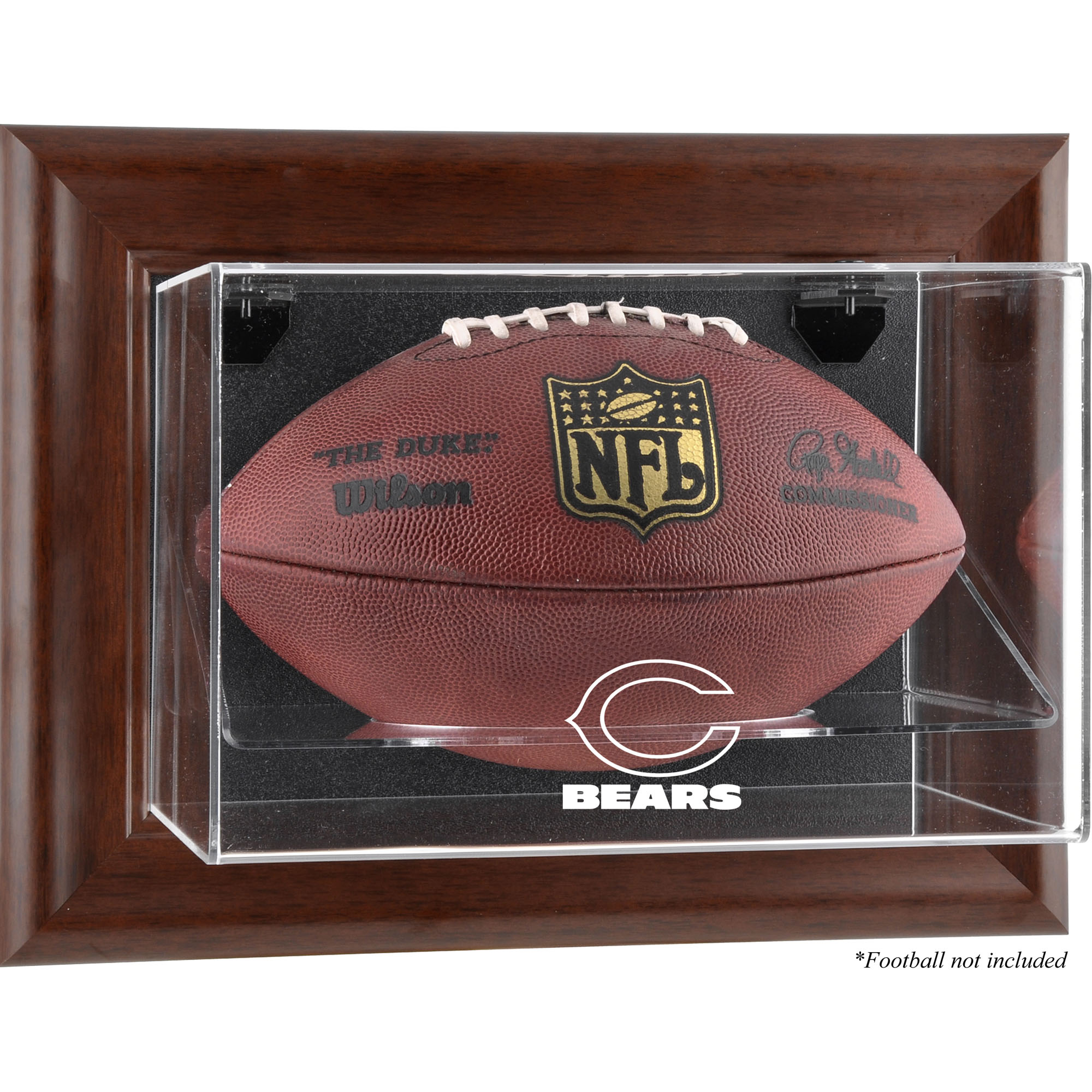 Chicago Bears Football-Vitrine mit braunem Rahmen und Wandmontage