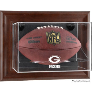 Green Bay Packers Football-Vitrine mit braunem Rahmen und Wandmontage