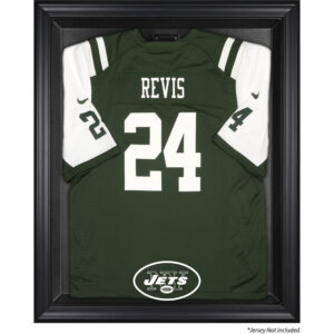 Vitrine mit Trikot-Set „New York Jets Throwback Logo 1998–2018“ in schwarzem Rahmen