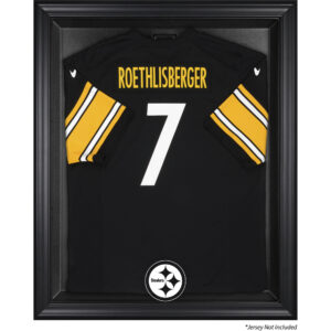 Vitrine mit schwarzem Trikotrahmen der Pittsburgh Steelers