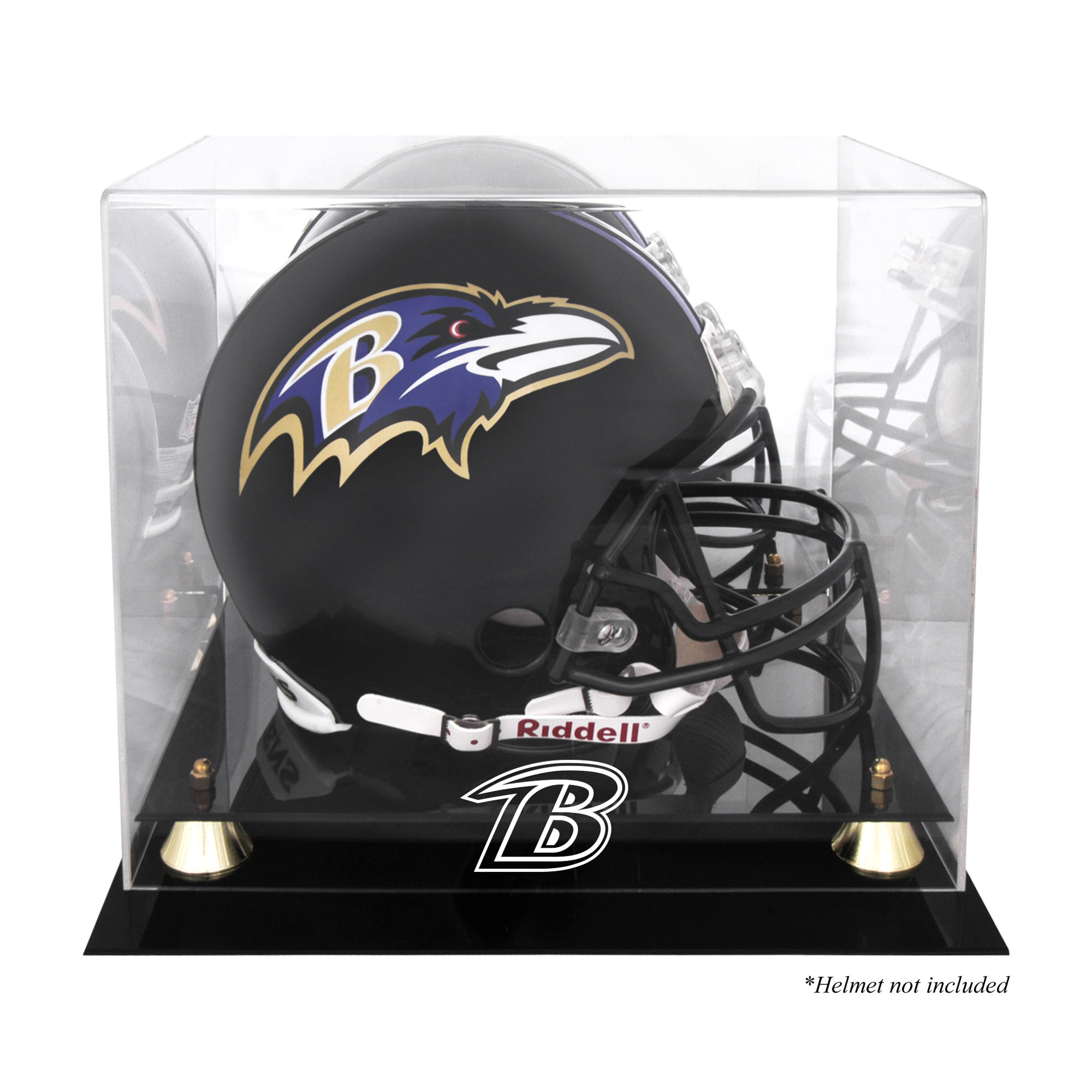 Goldener klassischer Helm-Vitrine der Baltimore Ravens mit verspiegelter Rückseite