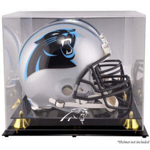 Goldene klassische Helmvitrine der Carolina Panthers mit verspiegelter Rückseite