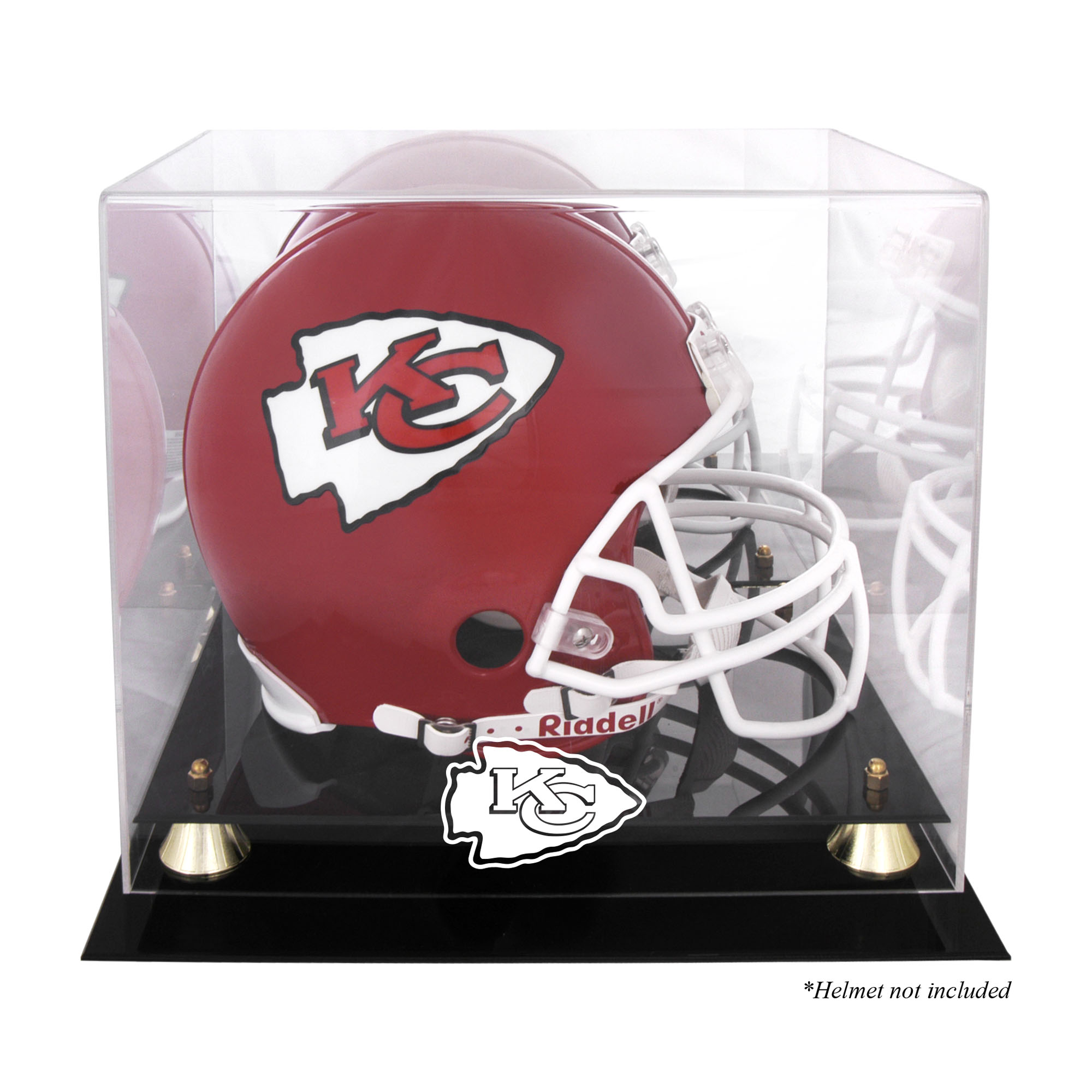 Goldener klassischer Helm-Vitrine der Kansas City Chiefs mit verspiegelter Rückseite