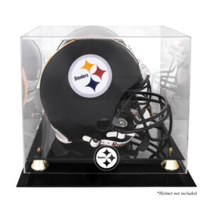 Vitrine für den goldenen klassischen Helm der Pittsburgh Steelers mit verspiegelter Rückseite