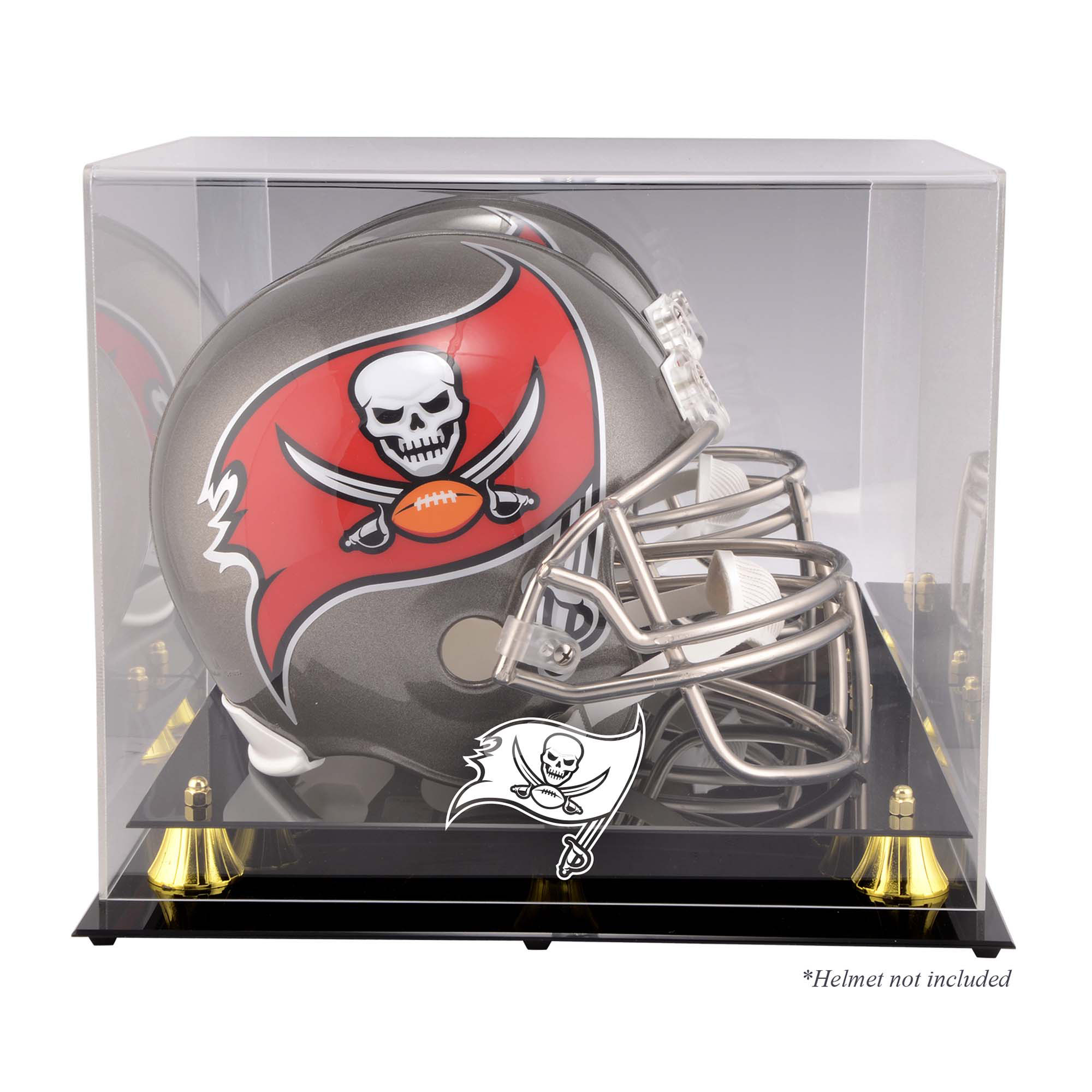 Goldene klassische Helmvitrine der Tampa Bay Buccaneers mit verspiegelter Rückseite