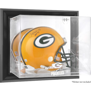 Helmvitrine der Green Bay Packers mit schwarzem Rahmen und Wandmontage