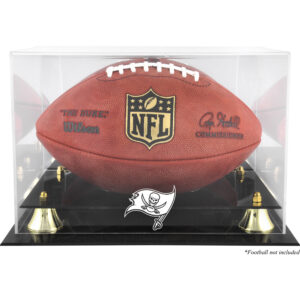 Goldene Vitrine mit klassischem Teamlogo des Tampa Bay Buccaneers-Footballs