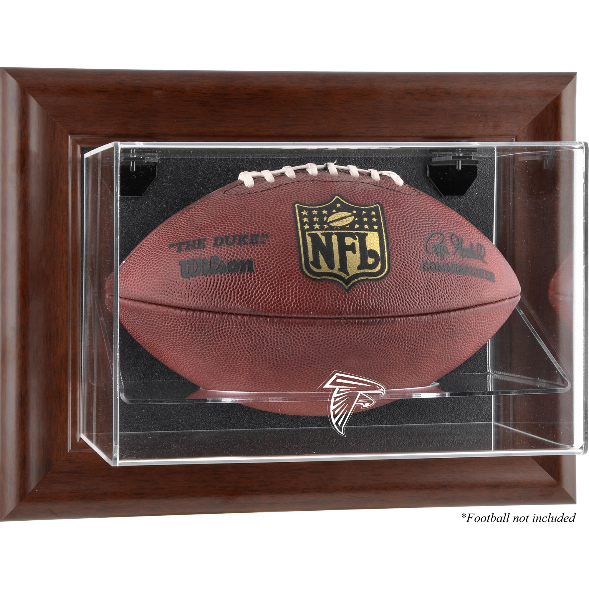 Atlanta Falcons Football-Vitrine mit braunem Rahmen und Wandmontage