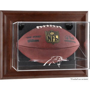 Carolina Panthers Football-Vitrine mit braunem Rahmen und Wandmontage