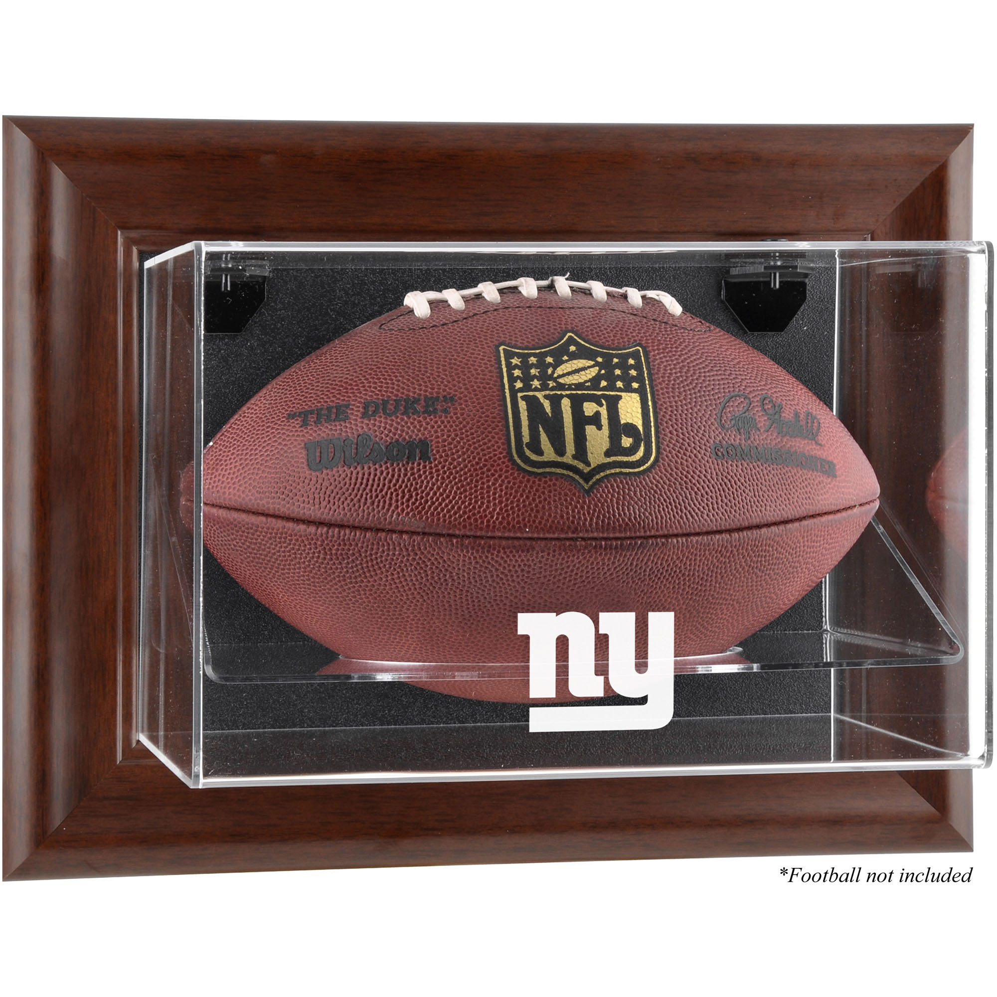 New York Giants Football-Vitrine mit braunem Rahmen und Wandmontage