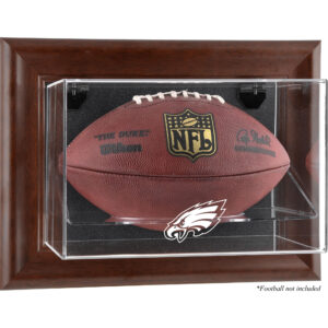 Philadelphia Eagles Football-Vitrine mit braunem Rahmen und Wandmontage