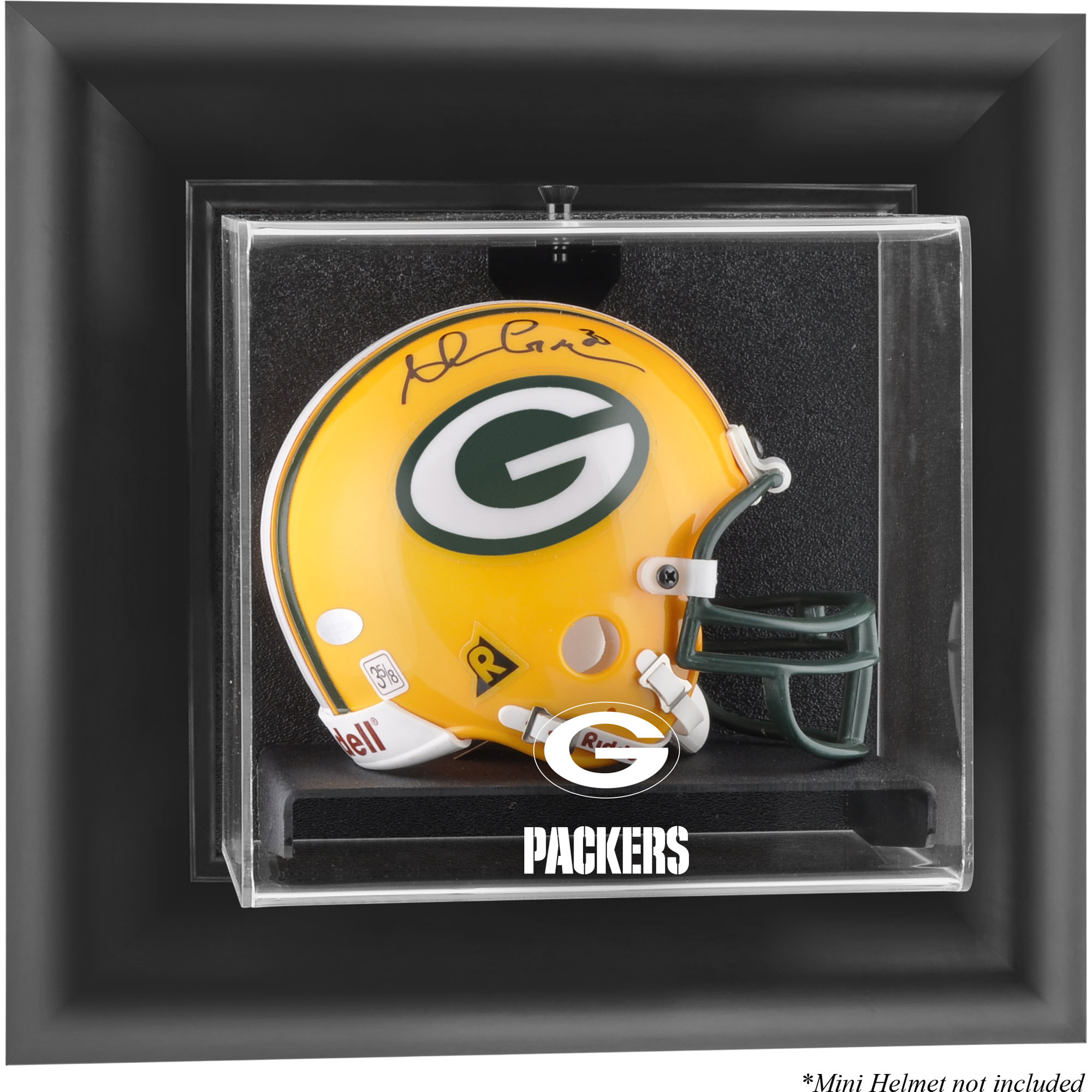 Green Bay Packers Mini-Vitrine mit schwarzem Rahmen und Wandmontage für Helme